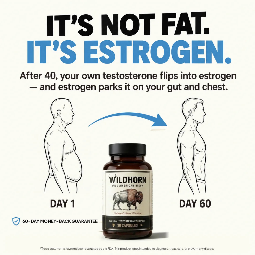Wild Bison Testosterone Booster by WILDHORN, showing the supplement bottle with label and capsules on a neutral background.