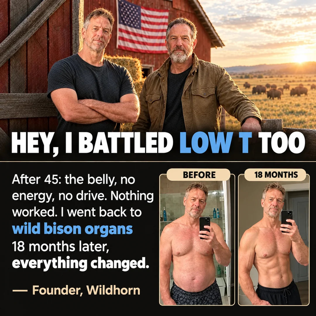 Wild Bison testosterone booster supplement by WILDHORN, showing the bottle and packaging on a neutral background.