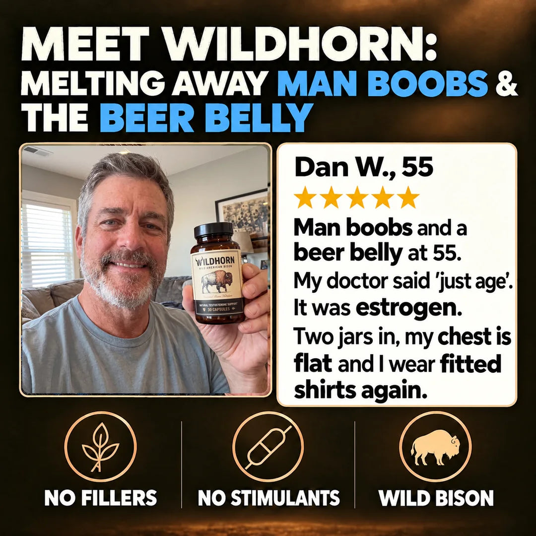 Wild Bison Testosterone Booster by WILDHORN, featuring natural ingredients in a dietary supplement capsule.